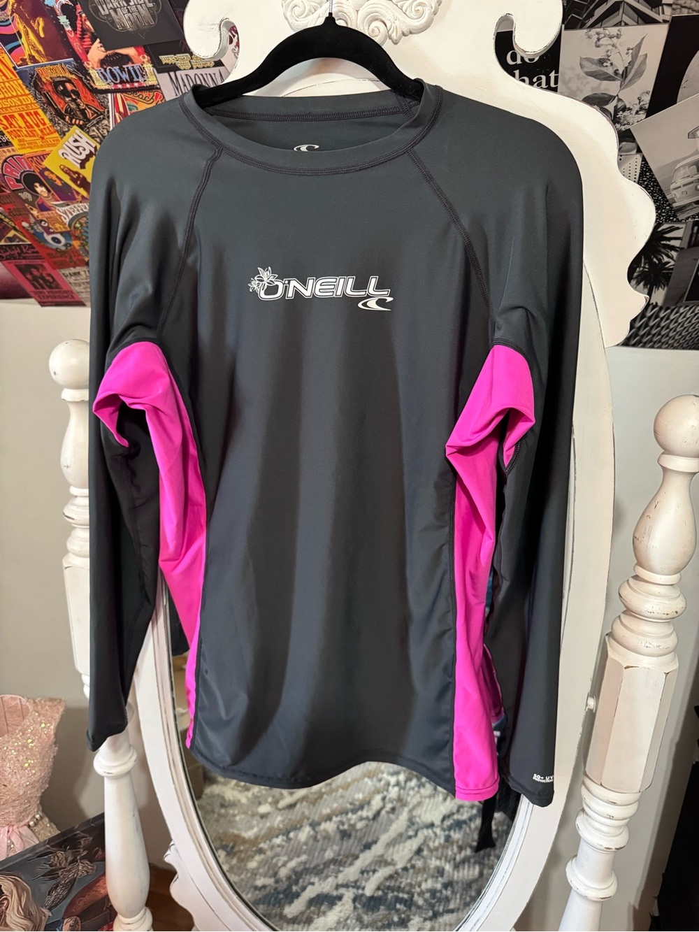 O'Neill Black with Hot Pink Side Panels Long Sleeve Rash Guard